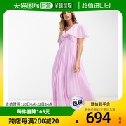香港直邮潮奢 ASOS 女士angel 设计斗篷袖褶裥下摆浅粉色长款连衣