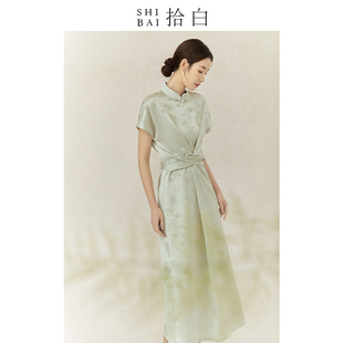SHIBAI拾白新中式夏季复古国风收腰简约时尚日常通勤醋酸连衣裙女