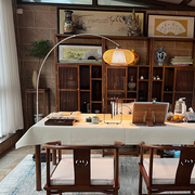 钓鱼灯茶室禅意复古客厅，竹编茶桌台灯，书房餐厅日式氛围中式落地灯