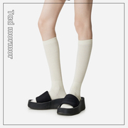 实穿主义|袜子女秋冬中筒袜竖条简约白色，小腿堆堆袜jk复古及膝