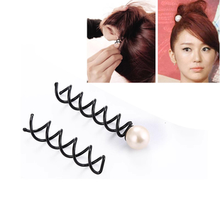 日韩版珍珠螺旋夹盘发器，发簪丸子头发夹旋转造型，美发工具头饰品女