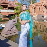 服饰泰国服装女傣族，泼水节服夏季修身烫金批纱简约小清