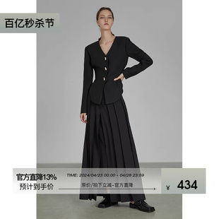 UNSPOKEN黑色西装外套女春季气质设计感小众高级感垫肩新中式西服