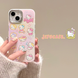 超火卡通HelloKitty猫适用苹果15promax手机壳iphone14pro12粉色15可爱13pro网红14少女心11镭射全包防摔