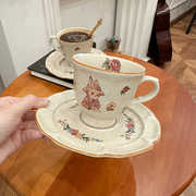 HoneyMee中古风咖啡杯碟套装复古陶瓷杯具小众下午茶花奶茶水杯子