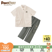 pawinpaw卡通小熊童装男童，翻领短袖长裤，套装休闲工装风
