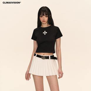 climaxvision十字架紧身弹力，短款短袖t恤女美式辣妹显瘦运动tee