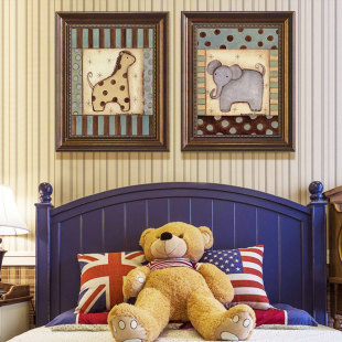 美式动物儿童房装饰画壁画卧室床头有框画创意墙画挂画有框壁画