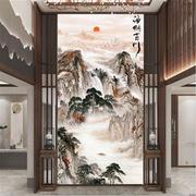 新中式玄关壁画走廊，过道竖版y8d壁纸，复式楼跃层挑高客厅背景墙