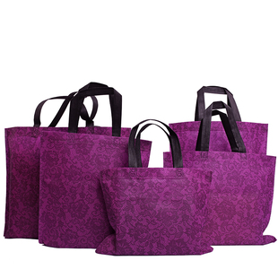 复古紫色蕾丝玫瑰花无纺布袋印刷女装店衣服环保袋袋子