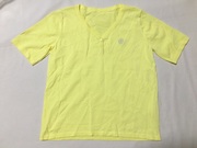 外贸原单样衣黄色v领短袖，纯色针织衫t恤简约刺绣logo休闲百搭