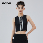 odbo欧宝原创设计印花针织，运动背心女2022年夏季短款时尚个性上衣