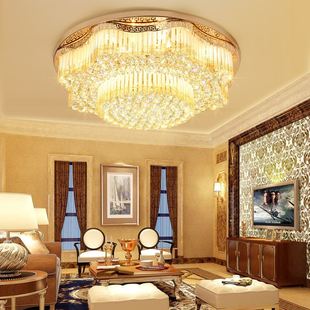 金色水晶灯卧室书房LED水晶灯 现代简约圆形客厅水晶吸顶灯具
