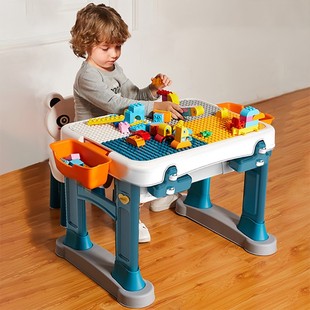 德国babyabc儿童积木桌学习桌多功能，大颗粒益智拼盘画板兼容乐高