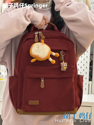红色双肩包包女日系复古旅行背包，时尚通勤电脑包少女学生上课书包