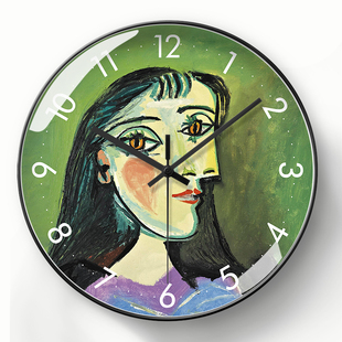 毕加索挂钟欧美风钟表油画客厅自动对时钟抽象现代简约静音电波钟