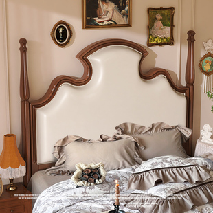 美式实木床软包现代简约1.8米双人法式床复古轻奢主卧室欧式婚床