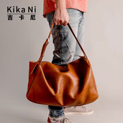 kikani吉卡尼英式复古真皮手提包男旅行袋，大容量轻便个性背包