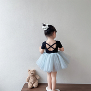 儿童短袖芭蕾舞裙2024韩版夏季薄款洋气，女童蓬松纱裙公主裙潮