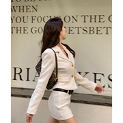 罗哥“6折”白色小香风短款外套女高级感半身短裙西服套装