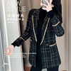 秋冬季2024年韩版高级设计感炸街黑色时尚休闲格子西装外套女