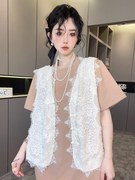 RR fashion 短袖T恤女2024夏季法式中长款网纱拼接假两件上