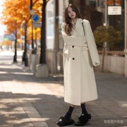 韩国东大门长款白色呢子大衣女2023秋冬季宽松显瘦外套