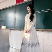 新中式国风白色马面裙套装女2024春季高级感针织衫马面裙两件套潮