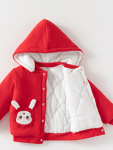 冬天带帽加厚宝宝衣服两件套装上下装分体棉服夹棉保暖童装红色
