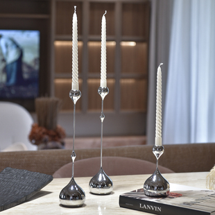银色水滴烛台摆件家用高级感客厅餐桌软装轻奢装饰现代简约蜡烛台