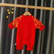 薄款男宝宝新年装过年婴儿服红色，喜庆拜年衣服，中国风唐装国粹连体