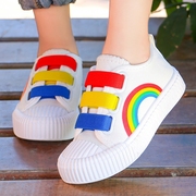 儿童帆布鞋2024白色彩虹，鞋表演小白鞋女童幼儿园，板鞋男童鞋子小童
