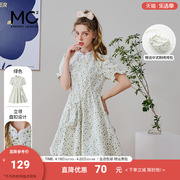 mc2新中式蕾丝甜美碎花连衣裙，女夏季盘扣泡泡，袖碎花裙