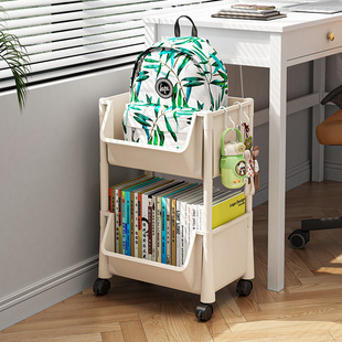 桌下书架置物架滑轮学生放书包收纳盒可移动书桌旁家用书本收纳架