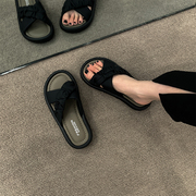 黑色拖鞋女夏季外穿2024法式绝美高级感厚底精致时尚百搭凉鞋