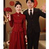 旗袍敬酒服新娘2023酒红色订婚礼服裙中式结婚高级感长袖冬季