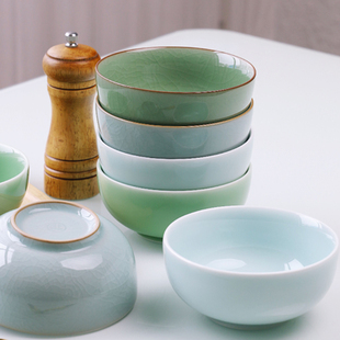 龙泉青瓷哥窑冰裂纹陶瓷家用碗米饭碗5英寸纯色中式餐具碗具单个