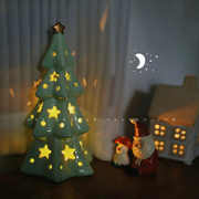 陶瓷圣诞树夜灯陶瓷灯，可爱陶瓷星星圣诞树小夜灯，装饰摆件生日礼物