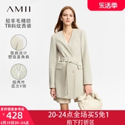 Amii2024早春通勤V领假两件小西装女外套上衣高级感中长款