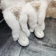 重工狐狸毛高筒(毛高筒)雪地靴，水钻手工制作加厚真牛皮保暖女神棉靴高筒
