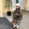 韩版冬季中性宝宝纯色复古棉服，女童时髦夹棉外套百搭棉衣夹克