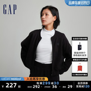 gap女装春秋logo碳素软磨抓绒柔软运动卫衣，休闲棒球领外套811481