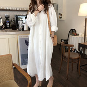 韩国chic复古优雅慵懒宽松衬衫，式长款连衣裙夏季长袖棉麻防晒开衫