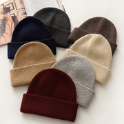 冬天时尚保暖帽女纯色情侣款羊毛针织帽子加厚毛线帽款学生包头帽