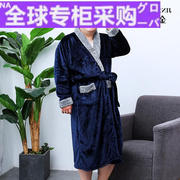 日本秋冬季睡袍男加肥加大300斤胖子宽松加绒加厚睡衣长款法