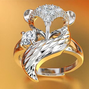 s925纯银狐狸女戒指，开口可调节创意，个性时尚招财流行饰品工厂