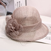 英伦复古麻纱花朵帽子女夏季时尚优雅遮阳礼帽卷边气质渔夫帽盆帽