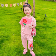 女小童套装夏季短袖2024夏装洋气时髦薄款网红运动女宝宝衣服