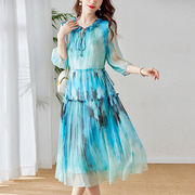 杭州真丝连衣裙夏装高端大牌洋气，减龄法式重磅桑蚕丝短袖裙子