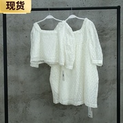 VC 白色复古方领连衣裙女夏设计感泡泡袖娃娃裙中袖上衣